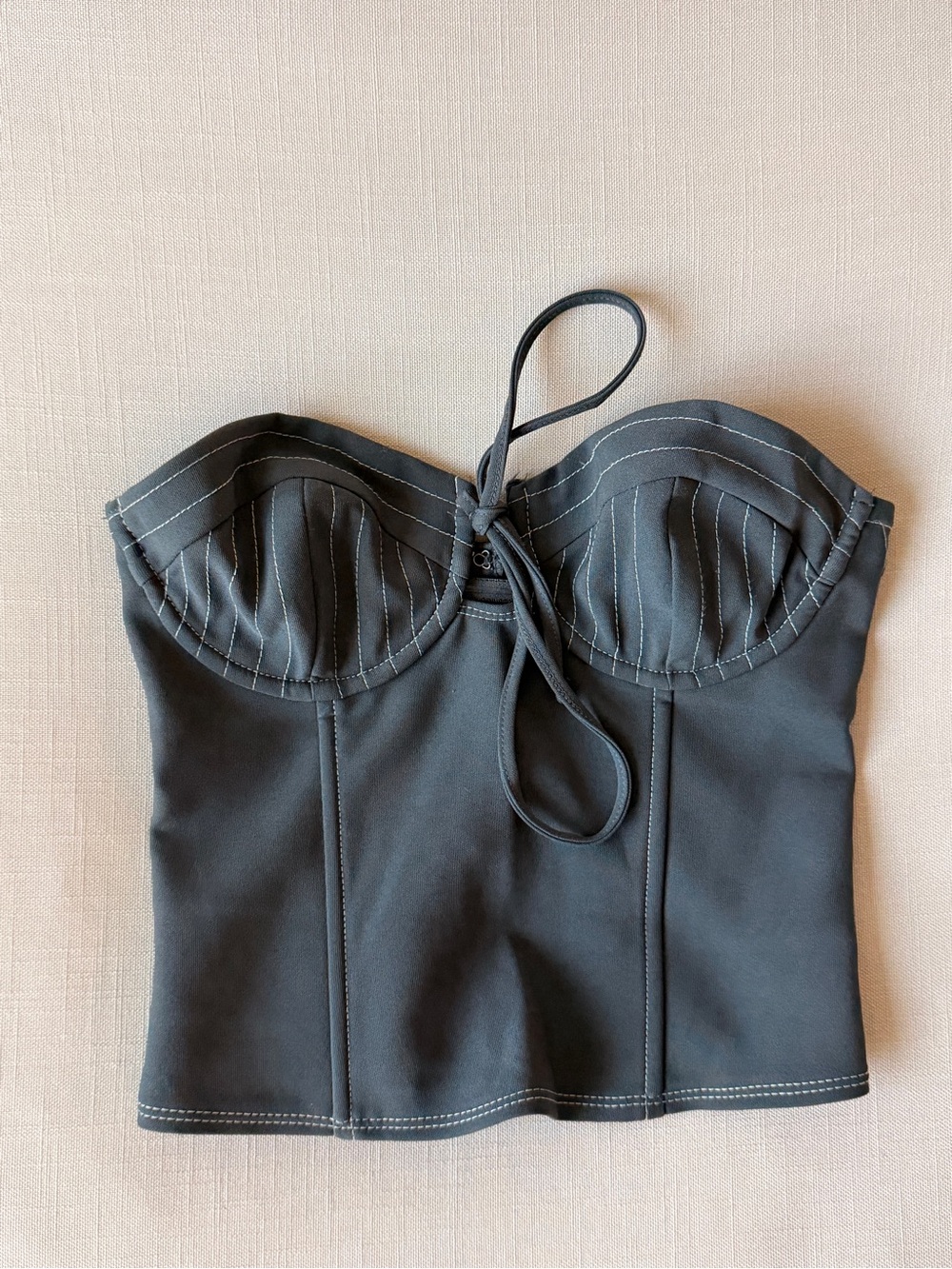 Edikted Black Strapless Bustier Crop Top with White Contrast Stitching